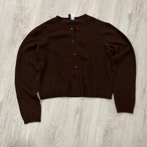 H&M DIVIDED Dark Brown Fine-Knit Crew-Neck Cardigan